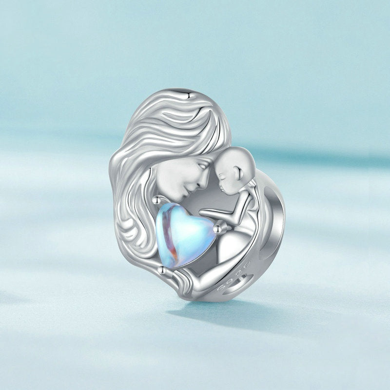 Jorrio Moonstone Parent-Child Cosy Mother's Day Sterling Silver Charm