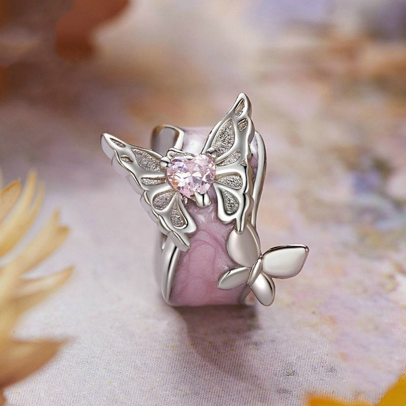 Jorrio Romantic Spring Pink Butterfly Sterling Silver Charm