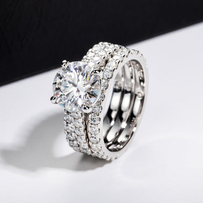 Jorrio handmade 3ct round cut Moissanite D-Color sterling silver wedding ring set