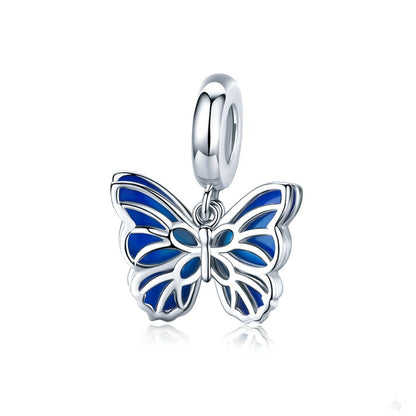 Jorrio Fashionable Sapphire Openwork Butterfly Sterling Silver Charm