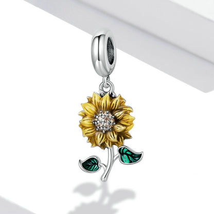 Jorrio Sparkling Fashion Sunflower Sterling Silver Charm