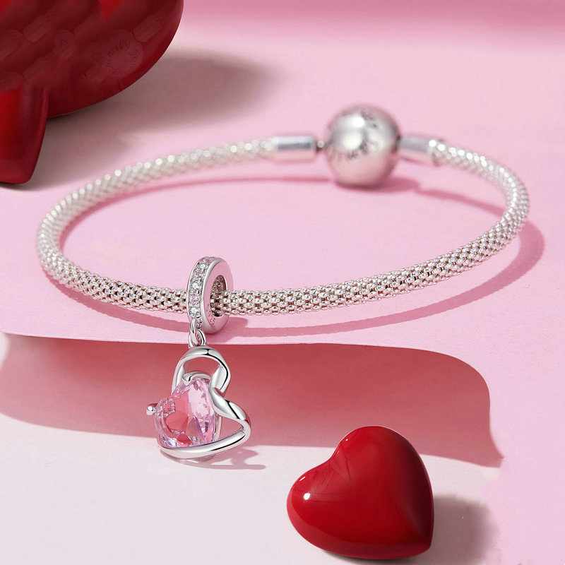 Jorrio Pink Double Heart Twist Sterling Silver Charm