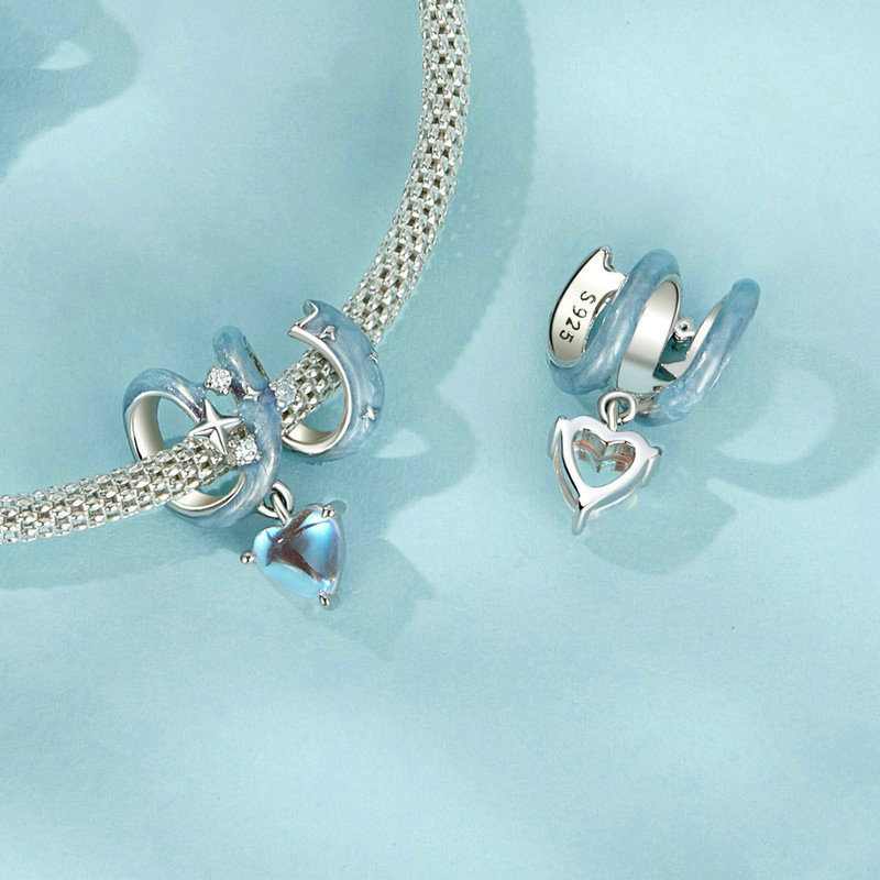 Jorrio Romantic Star Moonstone Blue Starry Night Sterling Silver Charm