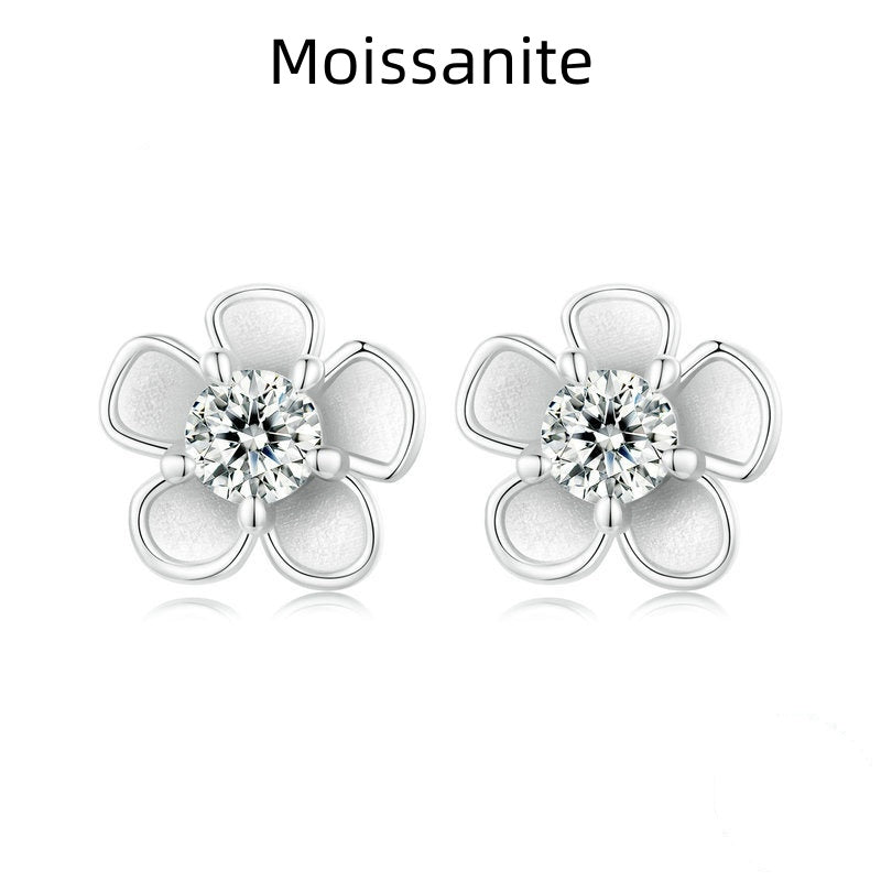 Jorrio simple delicate moissanite sakura flower sterling silver earrings