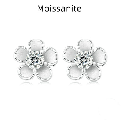 Jorrio simple delicate moissanite sakura flower sterling silver earrings
