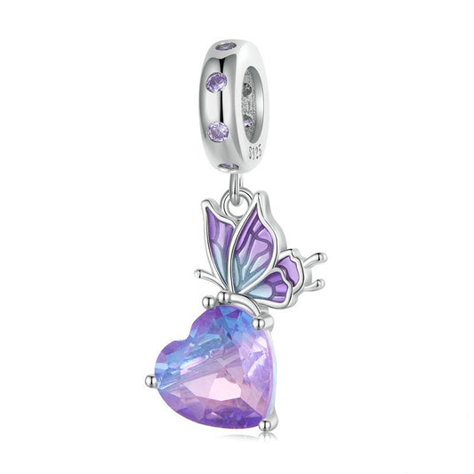 Jorrio Elegant Gradient Purple Heart Butterfly Sterling Silver Charm