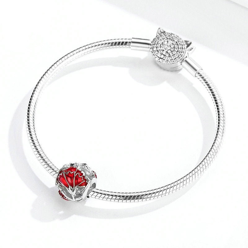 Jorrio New Year Red Carnation Sterling Silver Charm