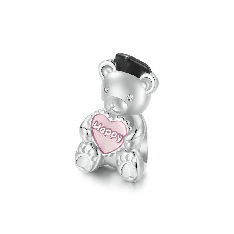 Jorrio Pink Heart Bear Sweet Animal Sterling Silver Charm