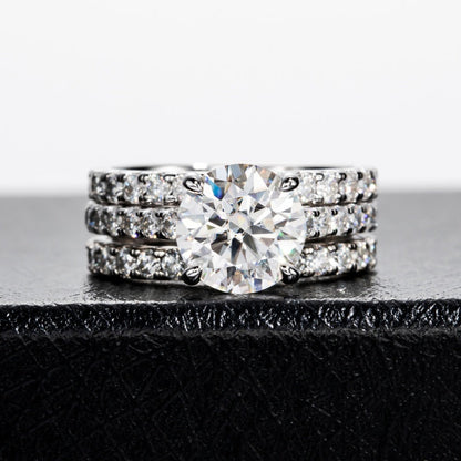 Jorrio handmade 3ct round cut Moissanite D-Color sterling silver wedding ring set