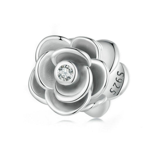 Jorrio Romantic Elegant Vintage Delicate Three-dimensional Rose Flower Sterling Silver Charm