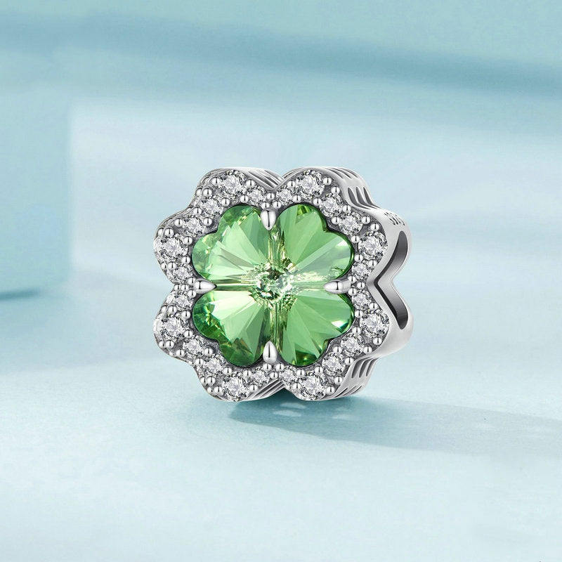 Jorrio Fashion Green Lucky Four-leaf Clover Sterling Silver Charm