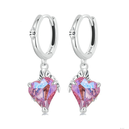 Jorrio Elegant Pink Skull Hand Heart Sterling Silver Earrings