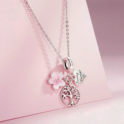 Jorrio Love Tree of Life Pink Flower of Life Sterling Silver Charm