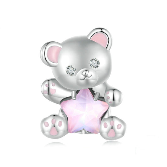 Jorrio Dreamy Sweet Pink Star Bear Animal Sterling Silver Charm