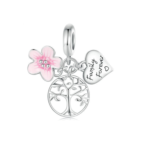 Jorrio Love Tree of Life Pink Flower of Life Sterling Silver Charm