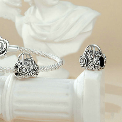 Jorrio Romantic Vintage Rose Flower Bag Sterling Silver Charm