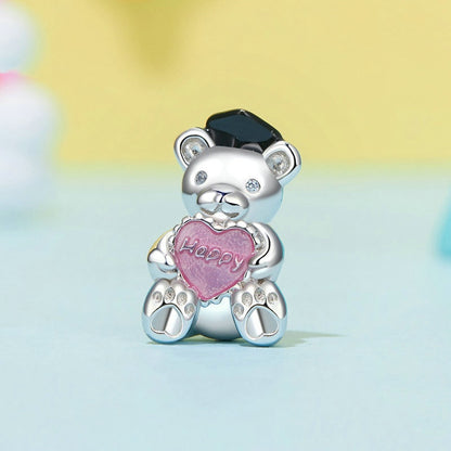 Jorrio Pink Heart Bear Sweet Animal Sterling Silver Charm