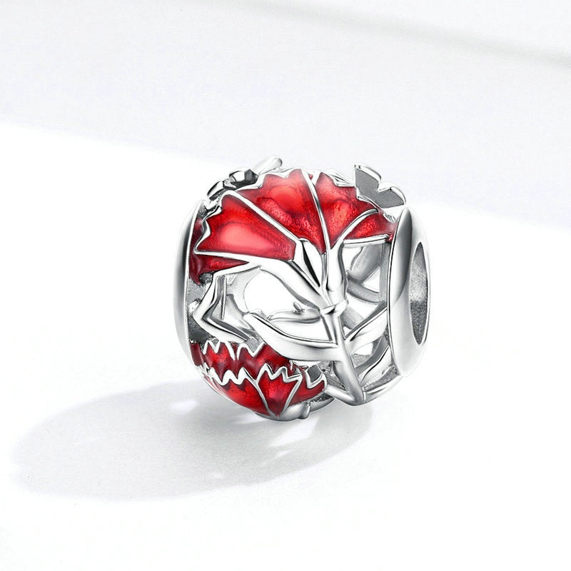 Jorrio New Year Red Carnation Sterling Silver Charm