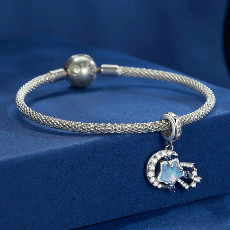 Jorrio Fantasy Shooting Star Radiant Star and Moon Sterling Silver Charm
