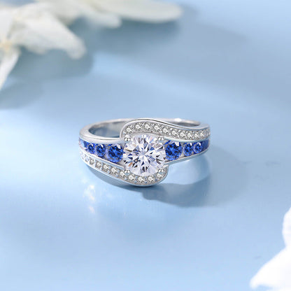 Jorrio handmade 1ct round cut sapphire Moissanite sterling silver engagement ring