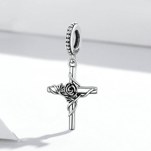 Jorrio Vintage Rose Cross Sterling Silver Charm