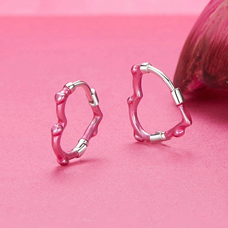 Jorrio Sweet Barbie Pink Heart Sterling Silver Earrings