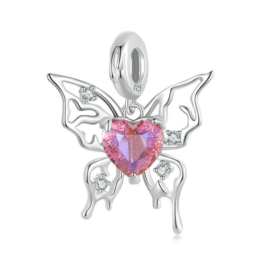 Jorrio Romantic Openwork Butterfly Pink Bloodbath Butterfly Sterling Silver Charm