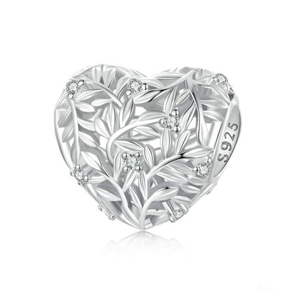 Jorrio Heart Shaped Openwork Leaf Sterling Silver Charm
