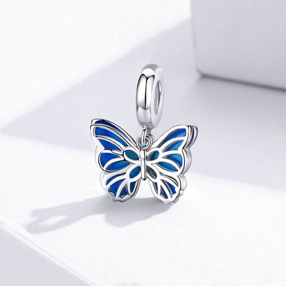 Jorrio Fashionable Sapphire Openwork Butterfly Sterling Silver Charm