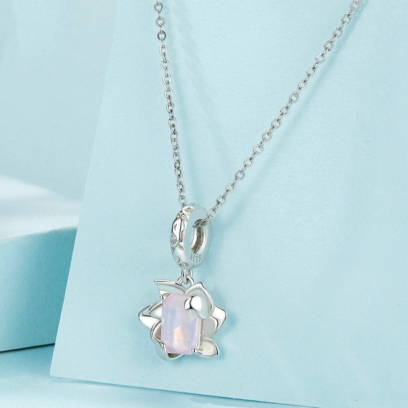 Jorrio Pink Cubic Flower Lotus Flower Sterling Silver Charm