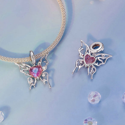 Jorrio Romantic Openwork Butterfly Pink Bloodbath Butterfly Sterling Silver Charm
