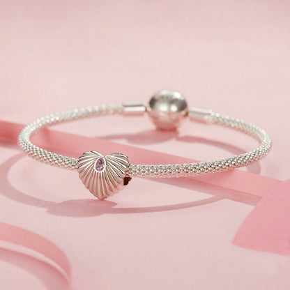 Jorrio Romantic Pink Striped Heart Sterling Silver Charm