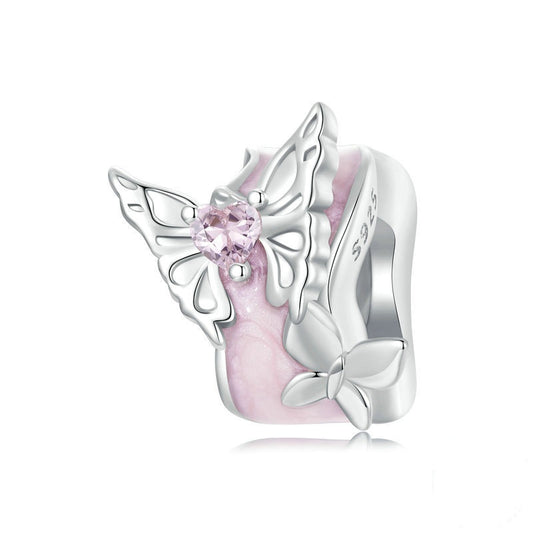 Jorrio Romantic Spring Pink Butterfly Sterling Silver Charm