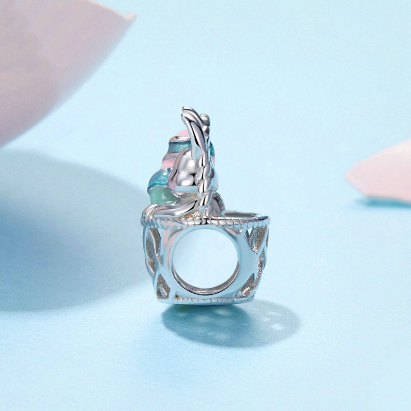 Jorrio Easter Bunny Egg Basket Animal Sterling Silver Charm