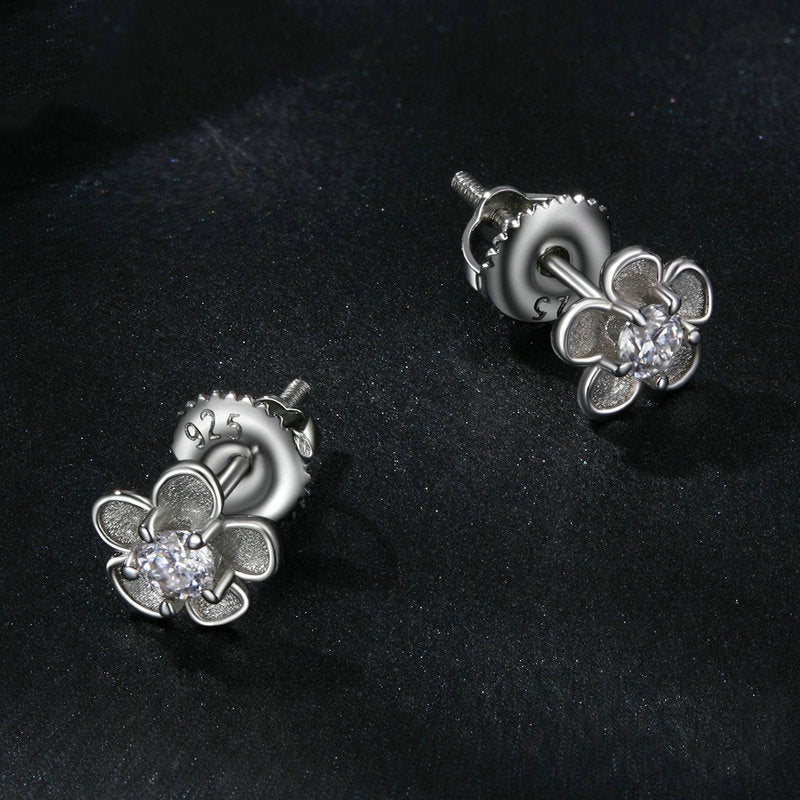 Jorrio simple delicate moissanite sakura flower sterling silver earrings