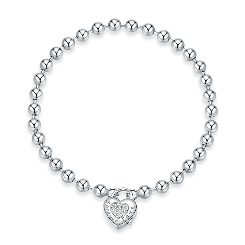 Jorrio Heart Shaped Round Bead Vintage Sterling Silver Bracelet