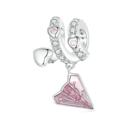 Jorrio Romantic Valentine's Day Pink Paper Airplane Love Letter Sterling Silver Charm