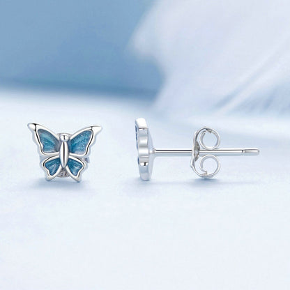 Jorrio Mini Blue Butterfly Sterling Silver Earrings