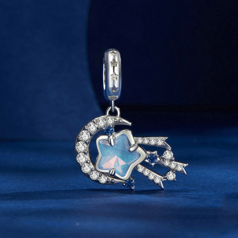 Jorrio Fantasy Shooting Star Radiant Star and Moon Sterling Silver Charm