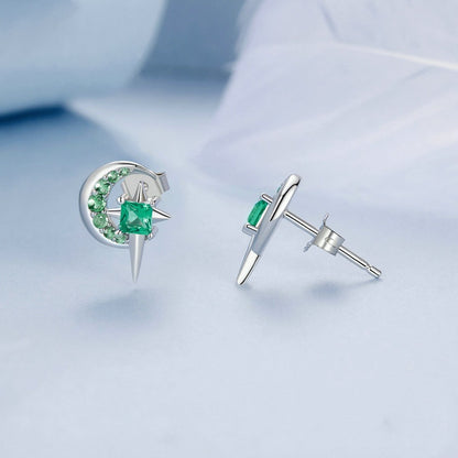 Jorrio Green Star and Moon Sterling Silver Earrings