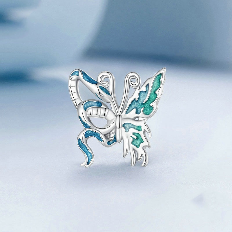 Jorrio Personalised Snake Butterfly Asymmetric Sterling Silver Charm