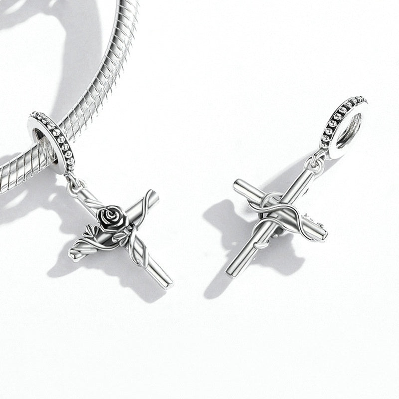 Jorrio Vintage Rose Cross Sterling Silver Charm