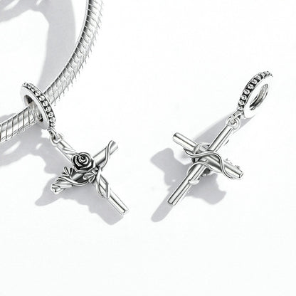 Jorrio Vintage Rose Cross Sterling Silver Charm