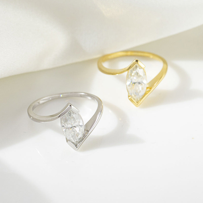 Jorrio handmade gold 1ct marquise cut vintage moissanite sterling silver engagement ring
