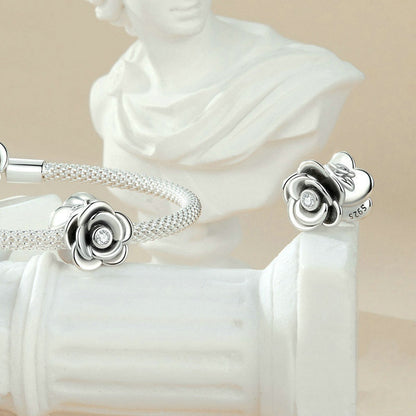 Jorrio Romantic Elegant Vintage Delicate Three-dimensional Rose Flower Sterling Silver Charm