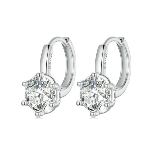 Jorrio Simple Sparkling Round cut Six Claw Sterling Silver Earrings