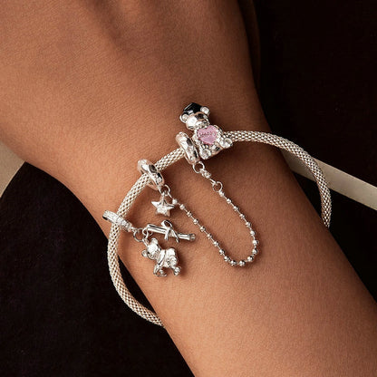 Jorrio Pink Heart Bear Sweet Animal Sterling Silver Charm