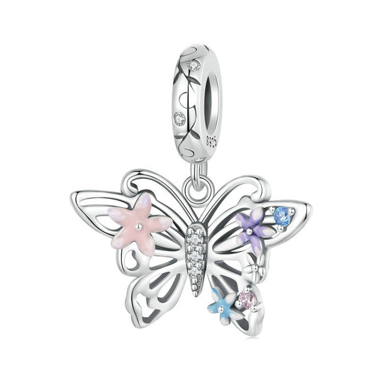 Jorrio Sweet Colourful Flower Butterfly Sterling Silver Charm