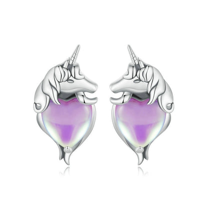 Jorrio Purple Heart Unicorn Dreamy Sterling Silver Earrings