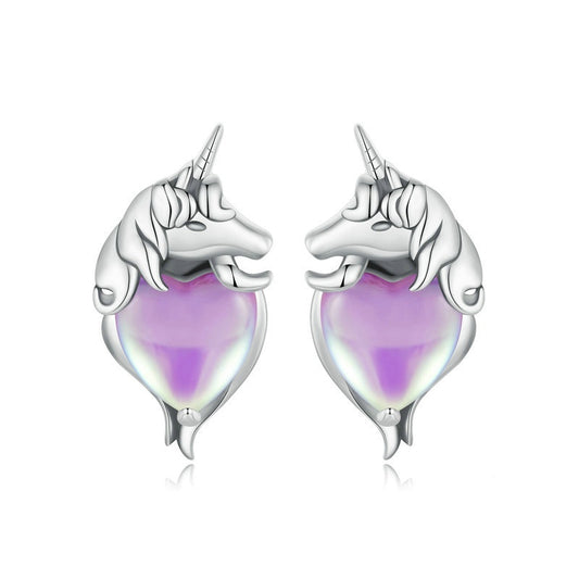 Jorrio Purple Heart Unicorn Dreamy Sterling Silver Earrings